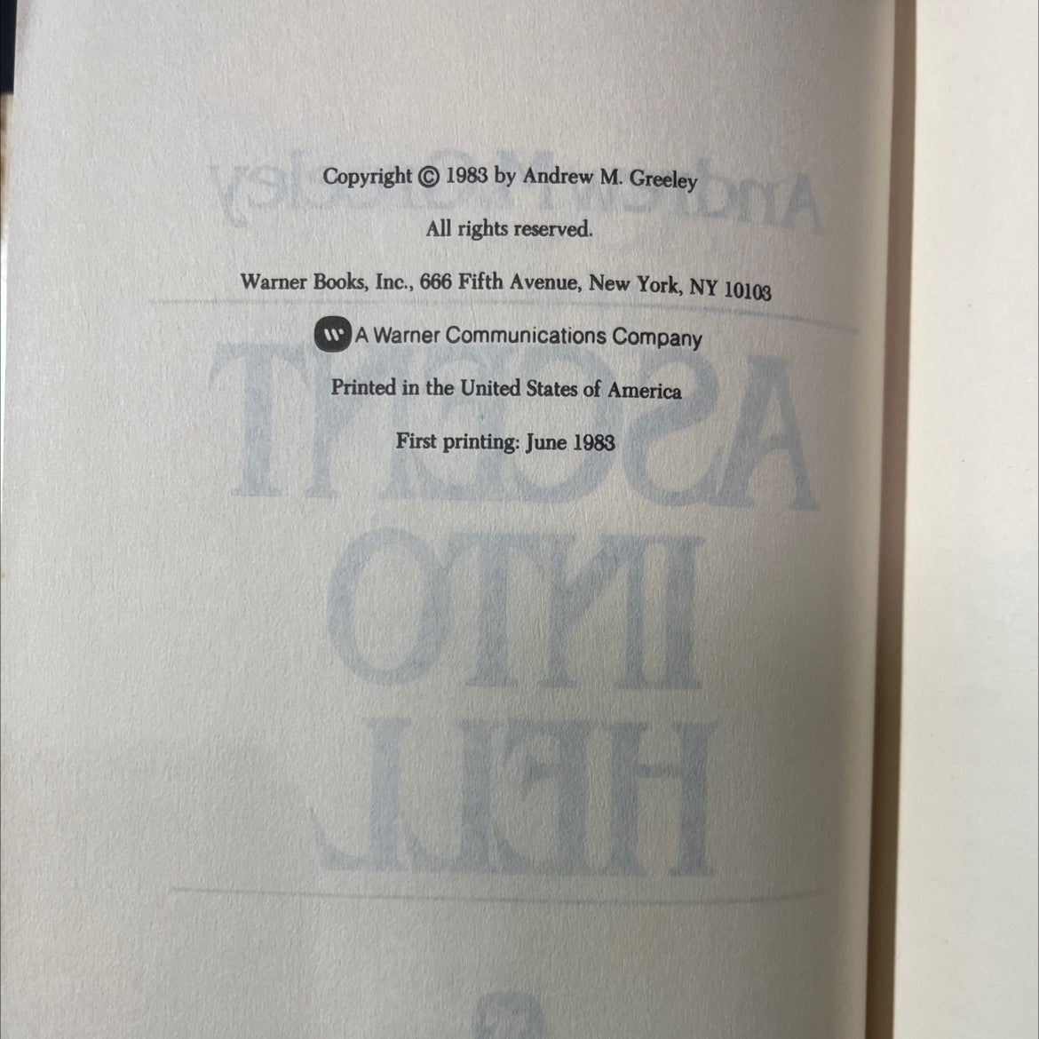 ascent into hell book, by Andrew M. Greeley, 1983 Hardcover image 3