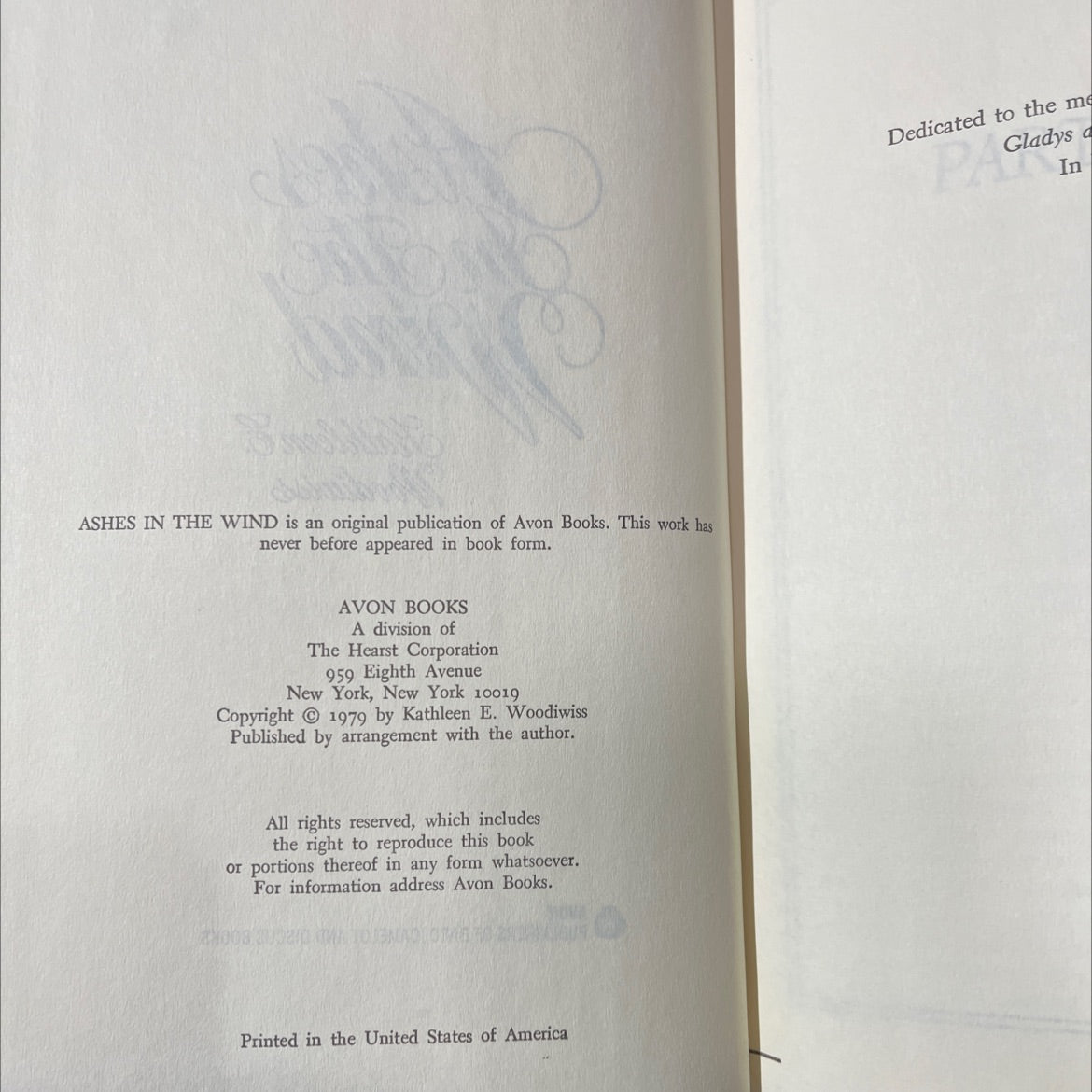 ashes in the wind book, by Kathleen E. Woodiwiss, 1979 Hardcover image 3
