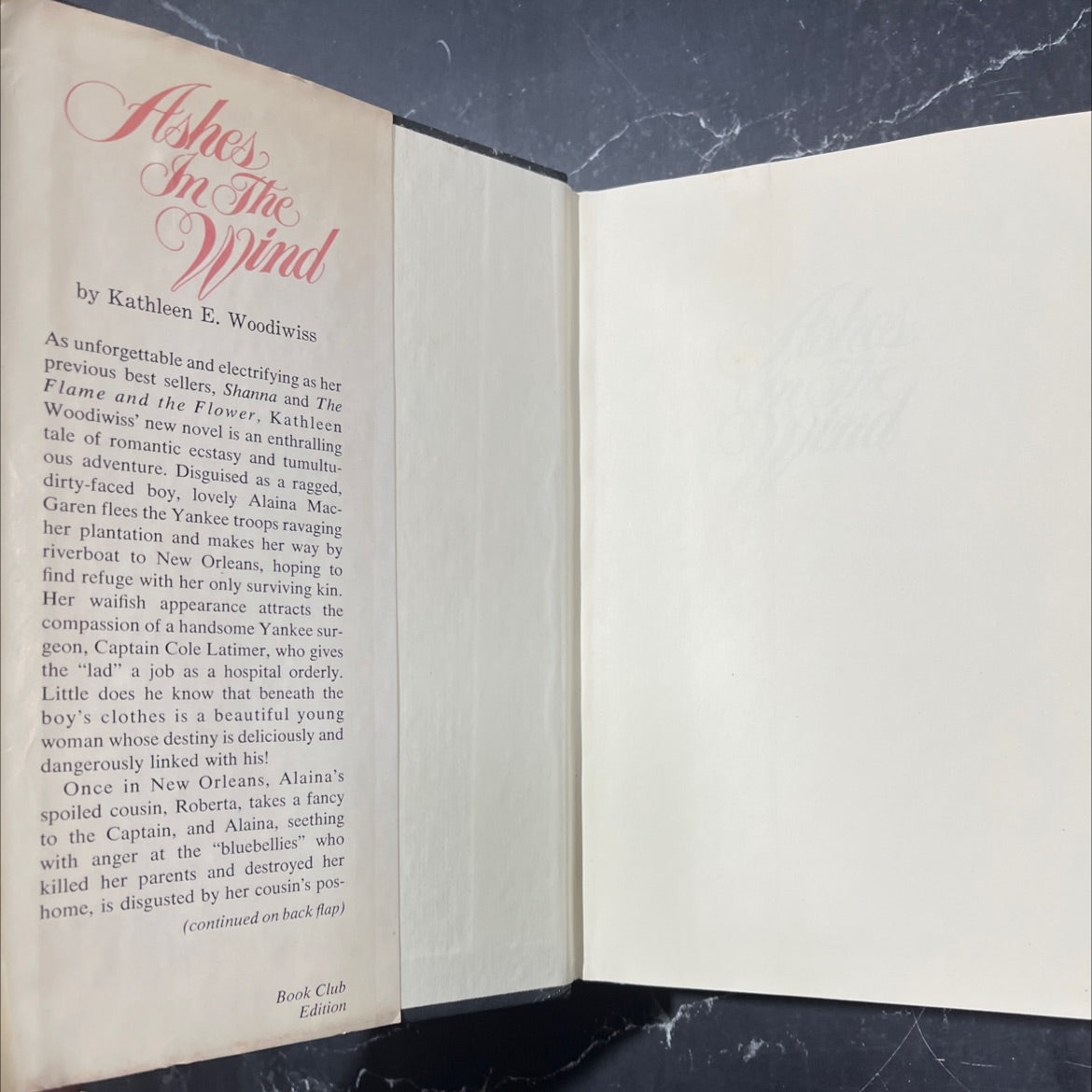 ashes in the wind book, by Kathleen E. Woodiwiss, 1979 Hardcover image 4