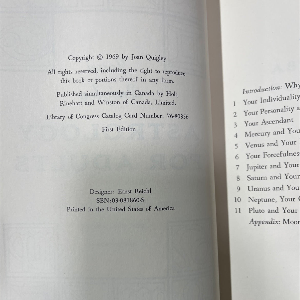 SIGNED astrology for adults book, by Joan Quigley, 1970 Hardcover, First Edition image 3