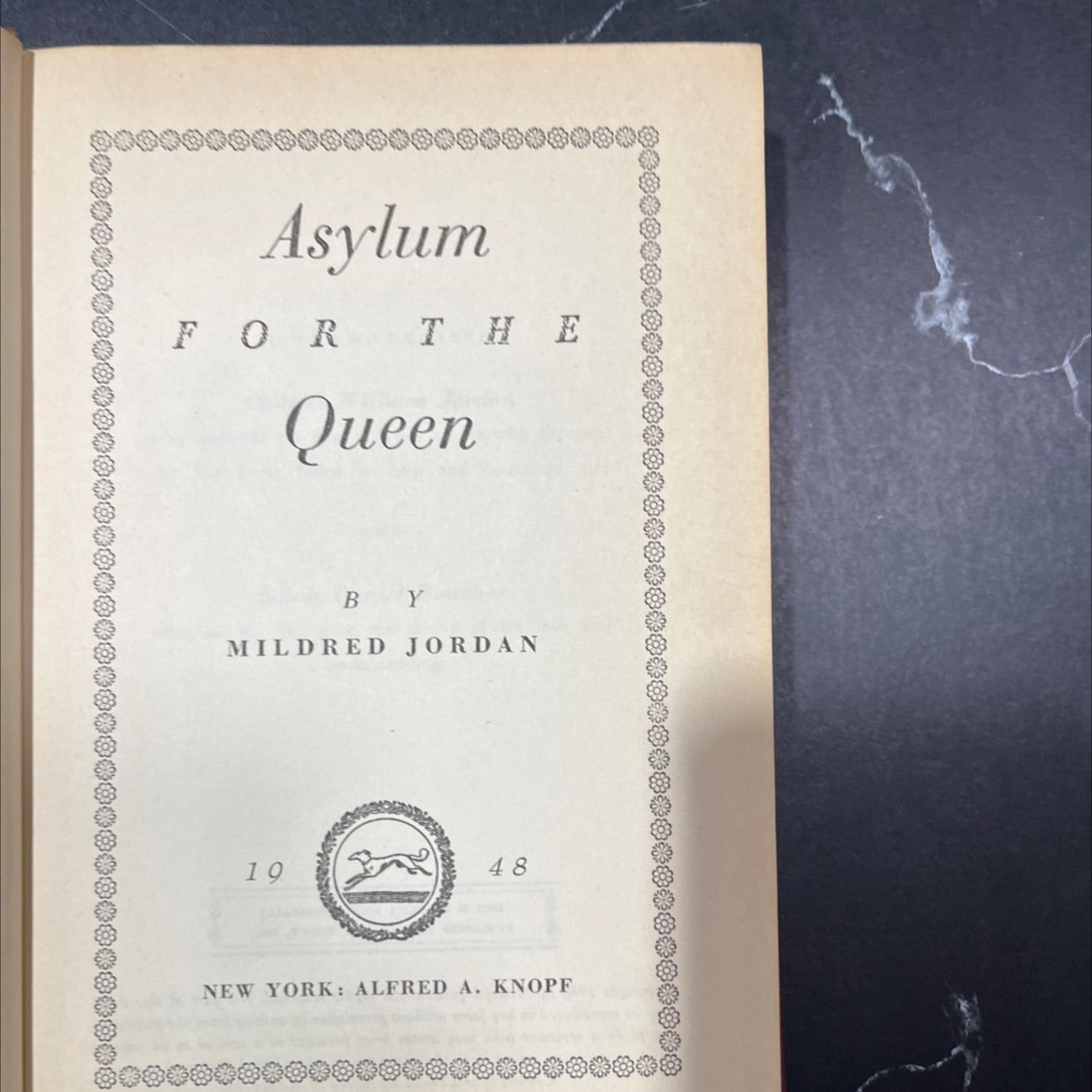 asylum for the queen book, by mildred jordan, 1948 Hardcover image 2