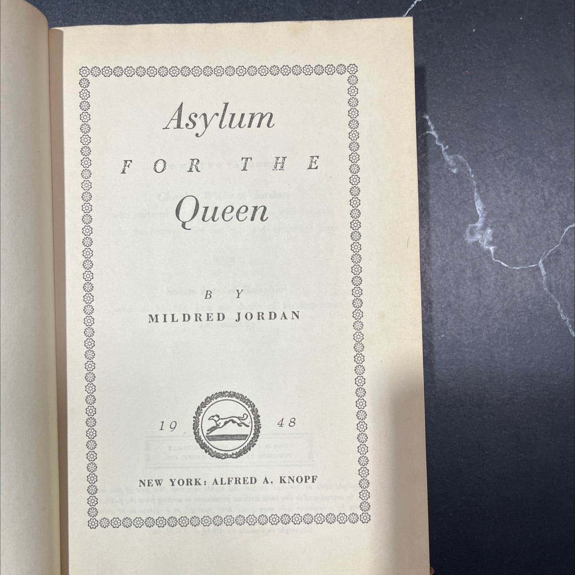 asylum for the queen book, by mildred jordan, 1948 Hardcover image 2