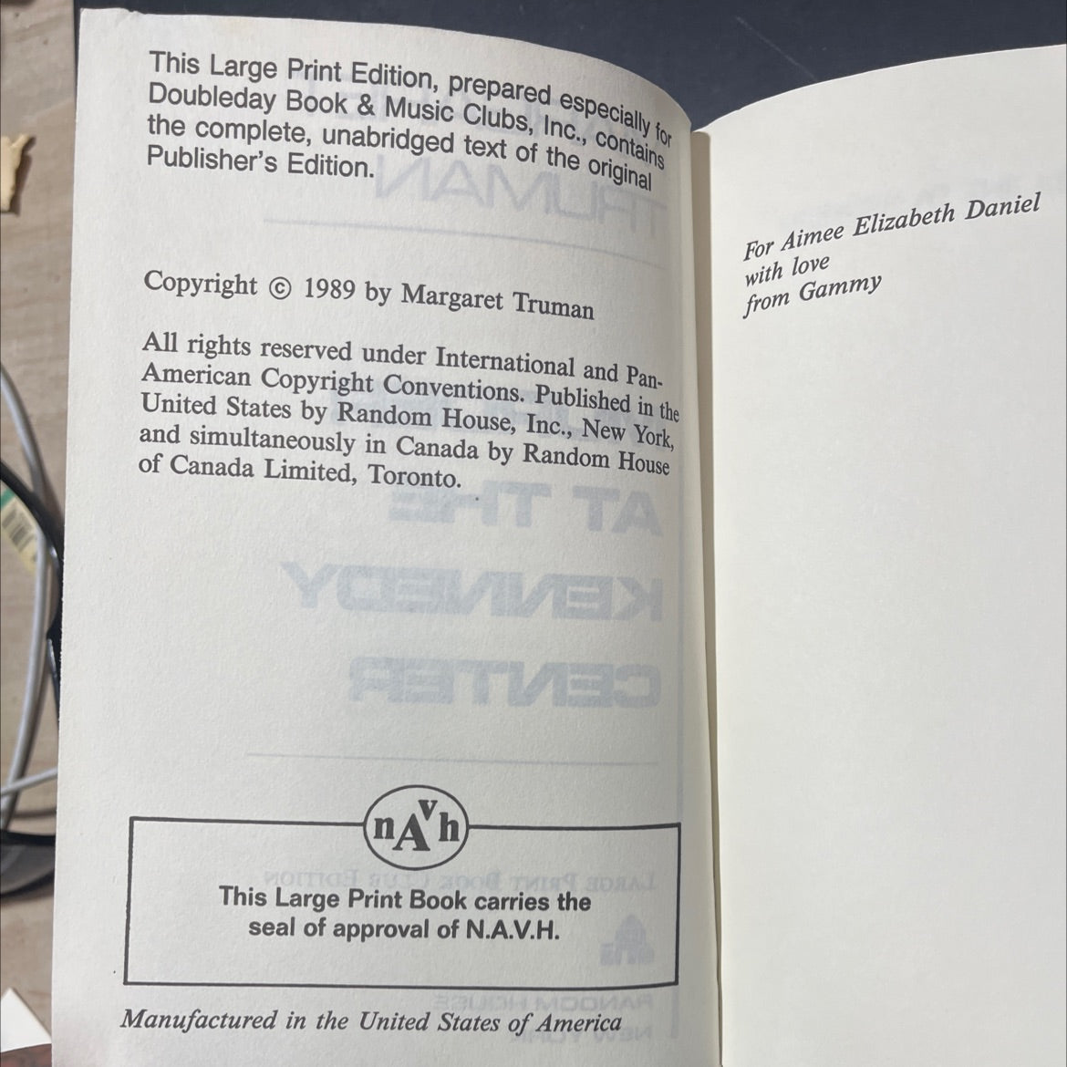 at the kennedy center large print book club edition book, by margaret truman, 2012 Hardcover image 3