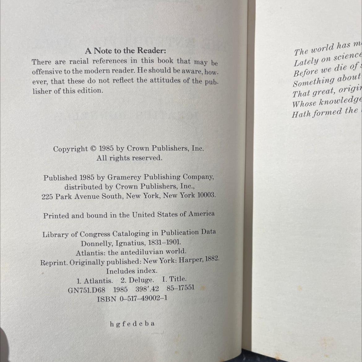 atlantis: the antediluvian world book, by ignatius donnelly, 1985 Hardcover image 3