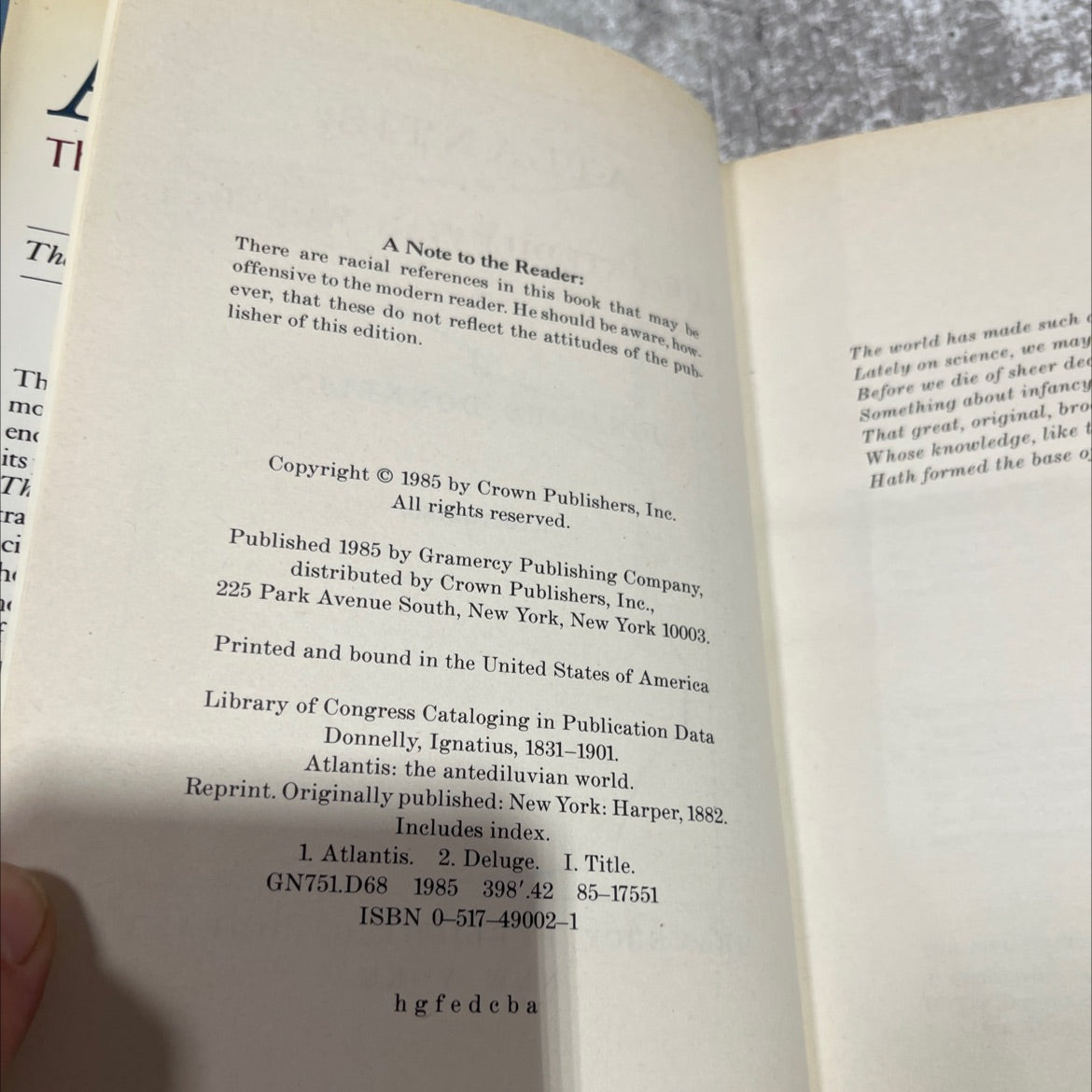atlantis: the antediluvian world book, by ignatius donnelly, 1985 Hardcover image 3