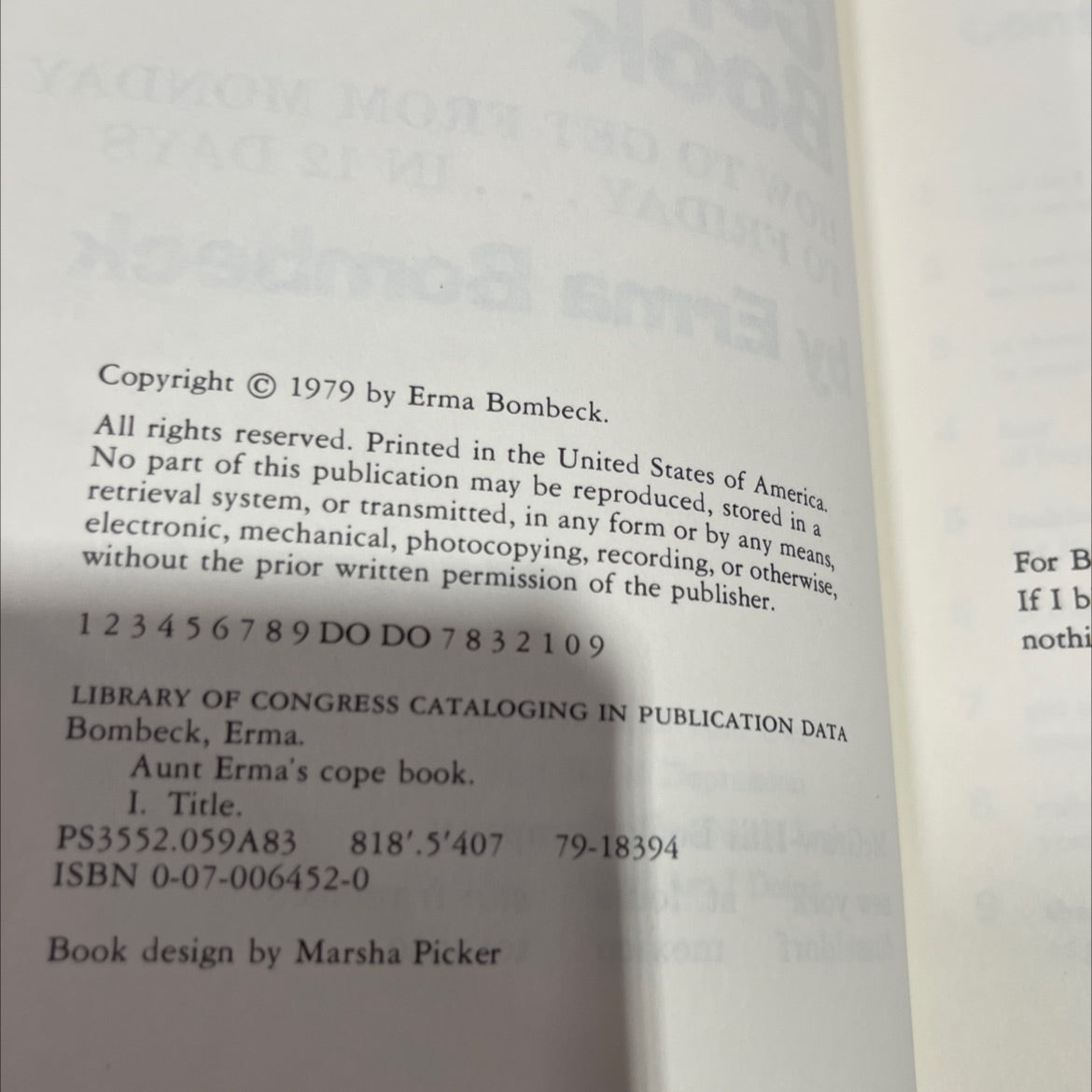 aunt erma's cope book how to get from monday to friday . . . in 12 days book, by Erma Bombeck, 1979 Hardcover image 3