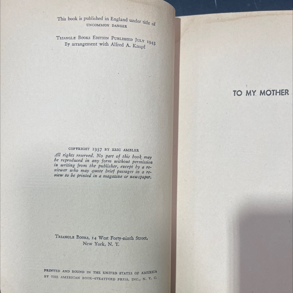background to danger book, by eric ambler, 1943 Hardcover image 3