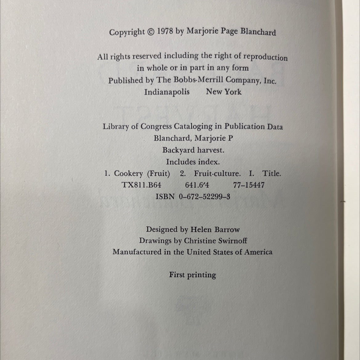 backyard harvest book, by Marjorie P Blanchard, 1978 Hardcover image 3