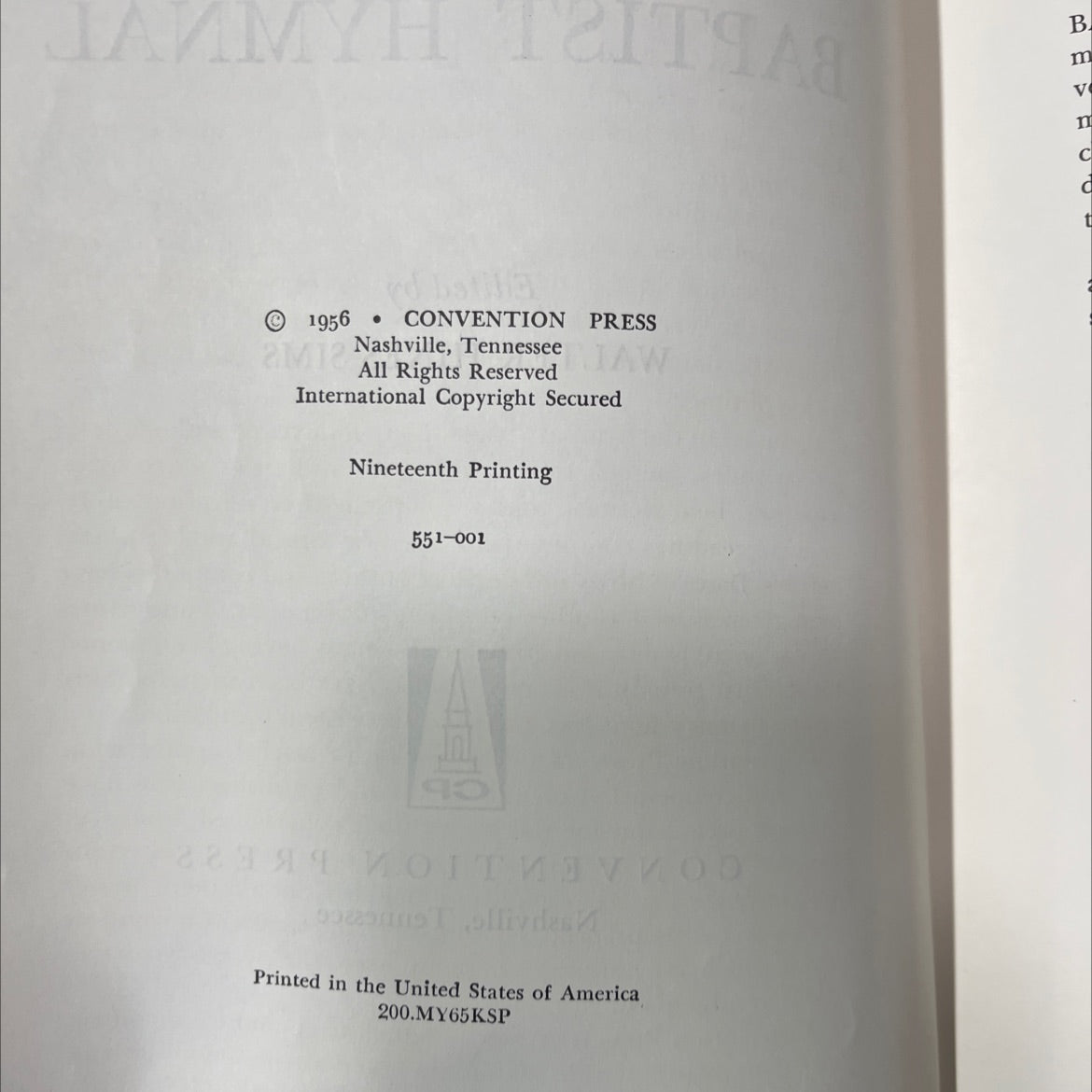 baptist hymnal book, by motivational walter hines sims, 1956 Hardcover image 3