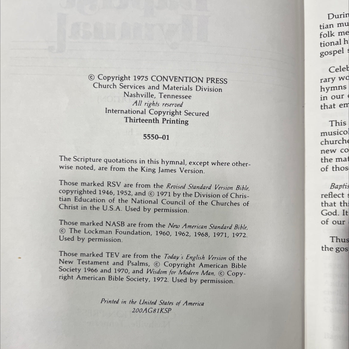 baptist hymnal book, by unknown, 1975 Hardcover image 3