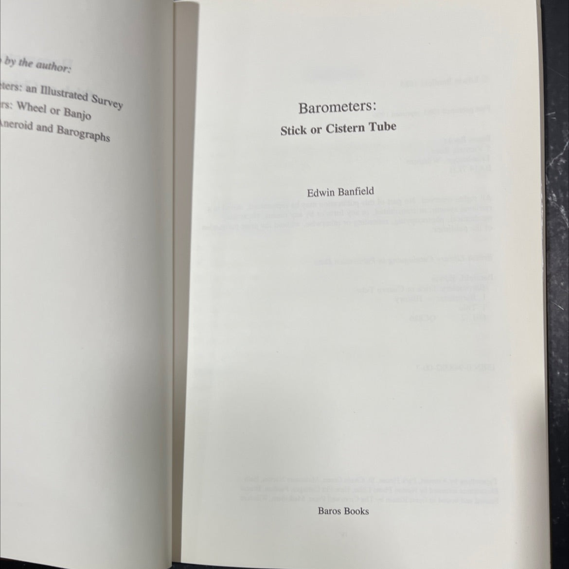 barometers: stick or cistern tube book, by edwin banfield, 1996 Hardcover image 2