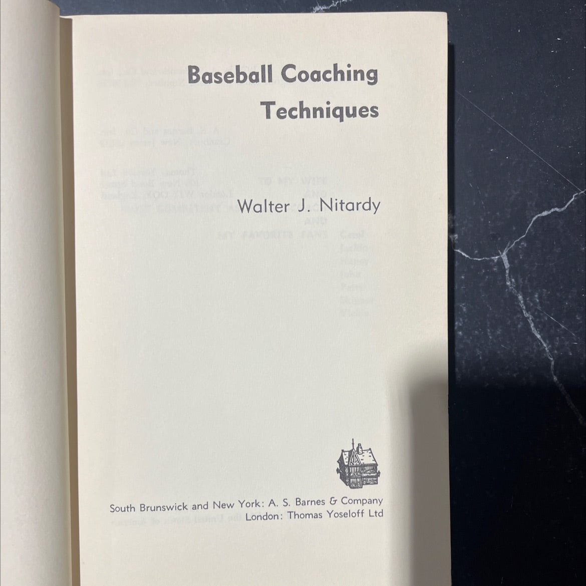 baseball coaching techniques book, by Walter J. Nitardy, 1972 Hardcover image 2