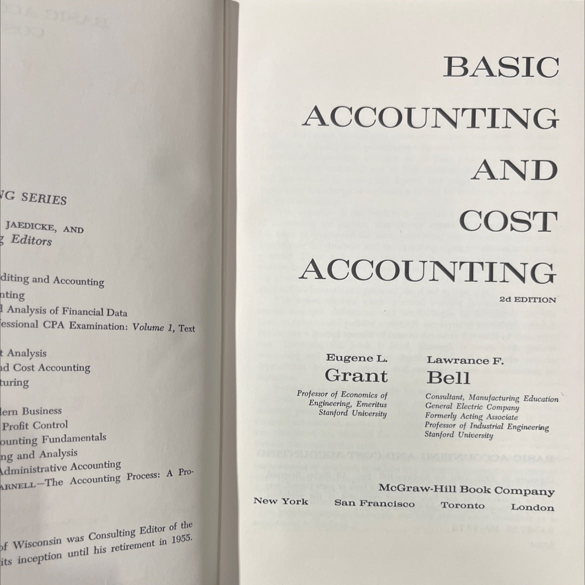 basic accounting and cost accounting book, by eugene l. grant, lawrance f. bell, 1964 Hardcover image 2