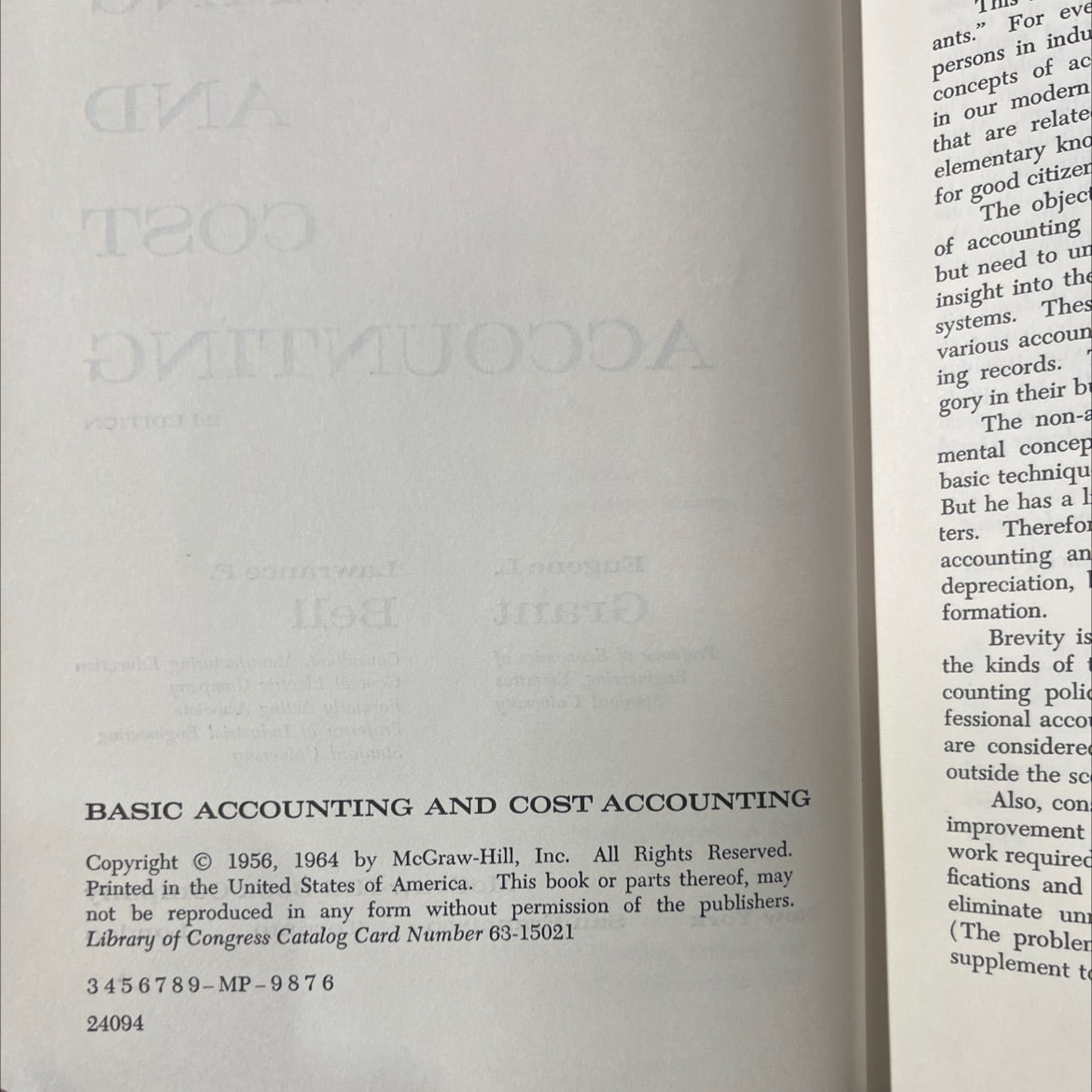 basic accounting and cost accounting book, by eugene l. grant, lawrance f. bell, 1964 Hardcover image 3