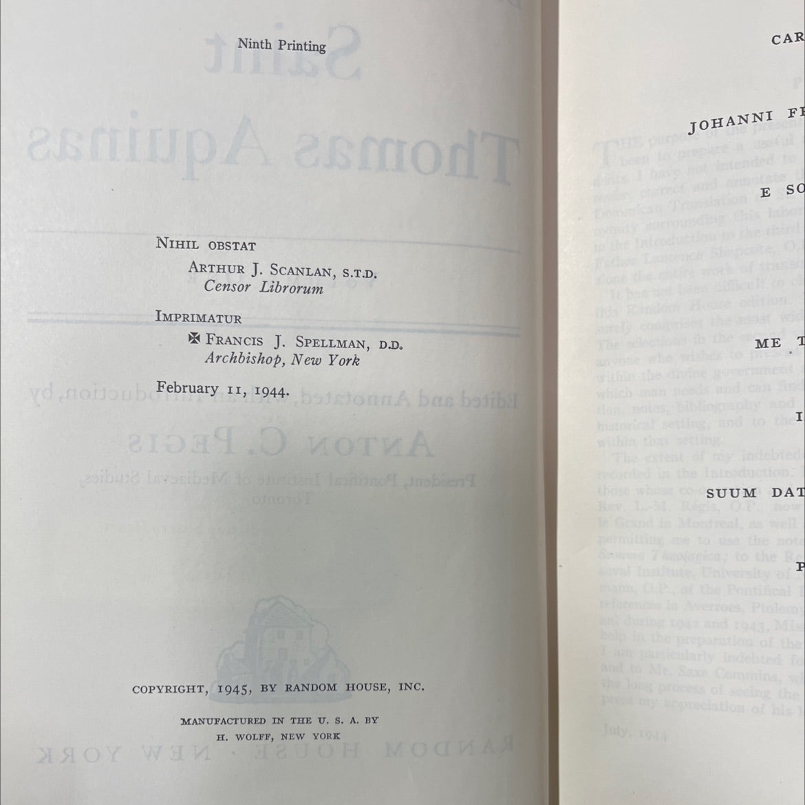 basic writings of saint thomas aquinas volume one book, by anton c. pegis, 1945 Hardcover image 3