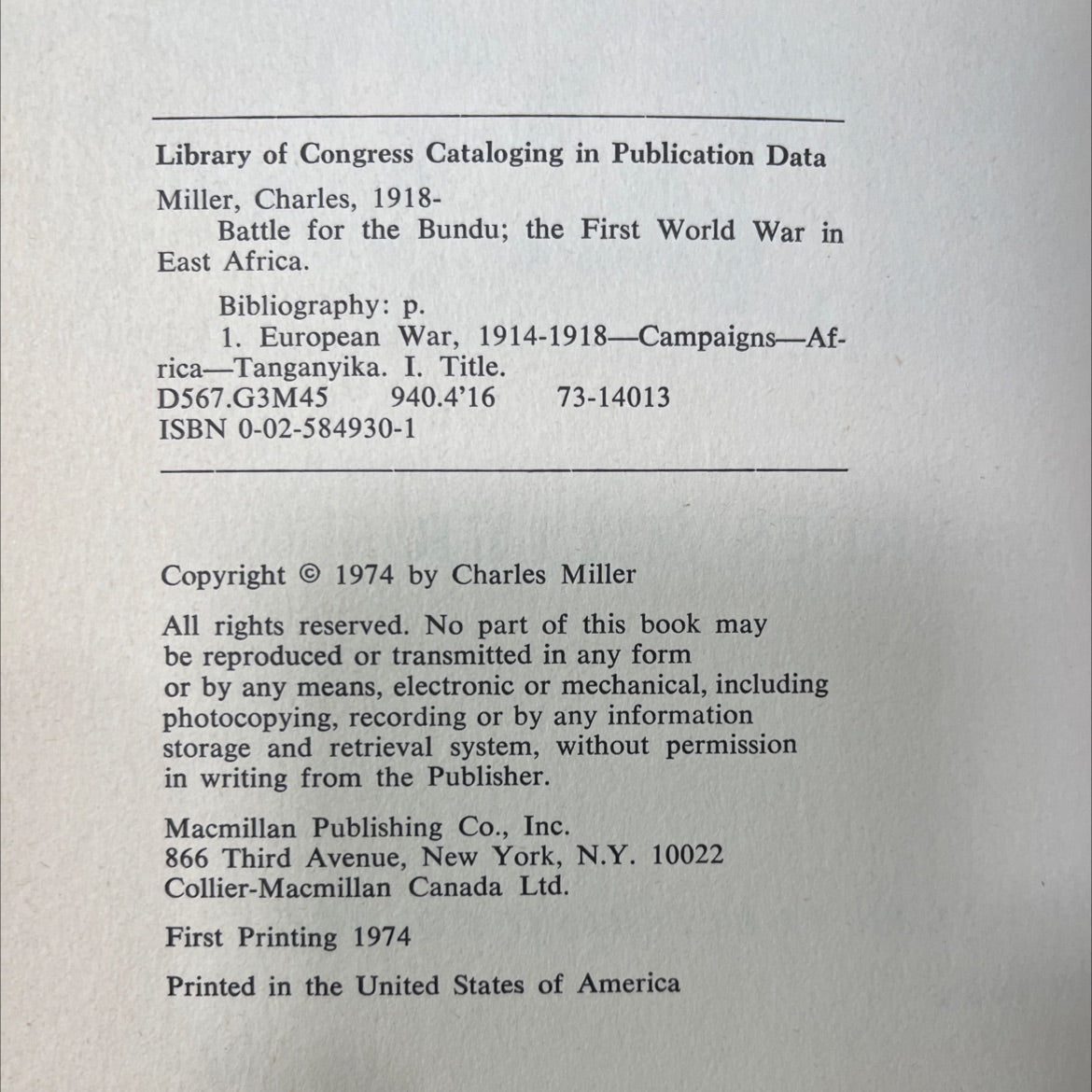 battle for the bundu; the first world war in east africa book, by charles miller, 1974 Hardcover image 3