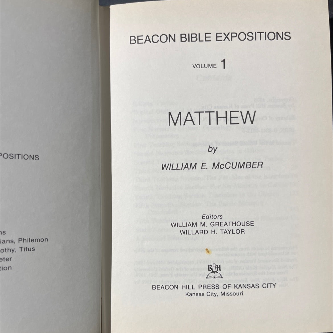beacon bible expositions volume 1 positions matthew book, by william e. mccumber, 1975 Hardcover image 2