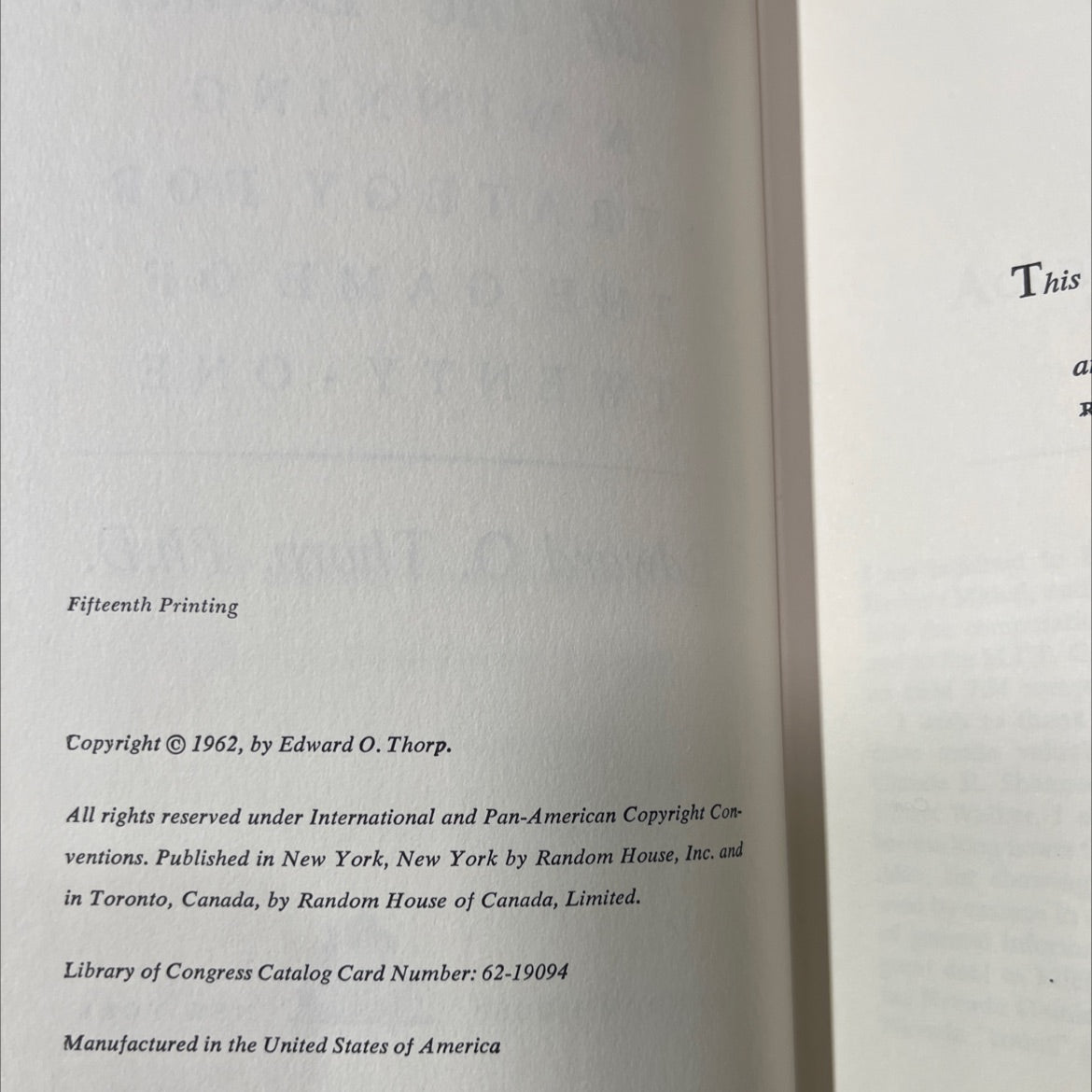 beat the dealer: a winning strategy for the game of twenty-one book, by Edward O. Thorp, 1962 Hardcover image 3