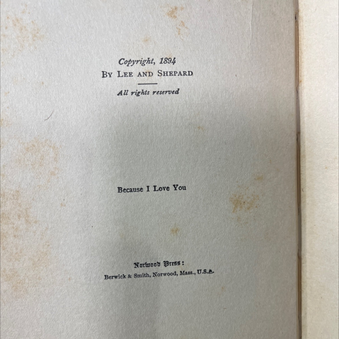 because i love you poems of love book, by anna e. mack, 1894 Hardcover image 3