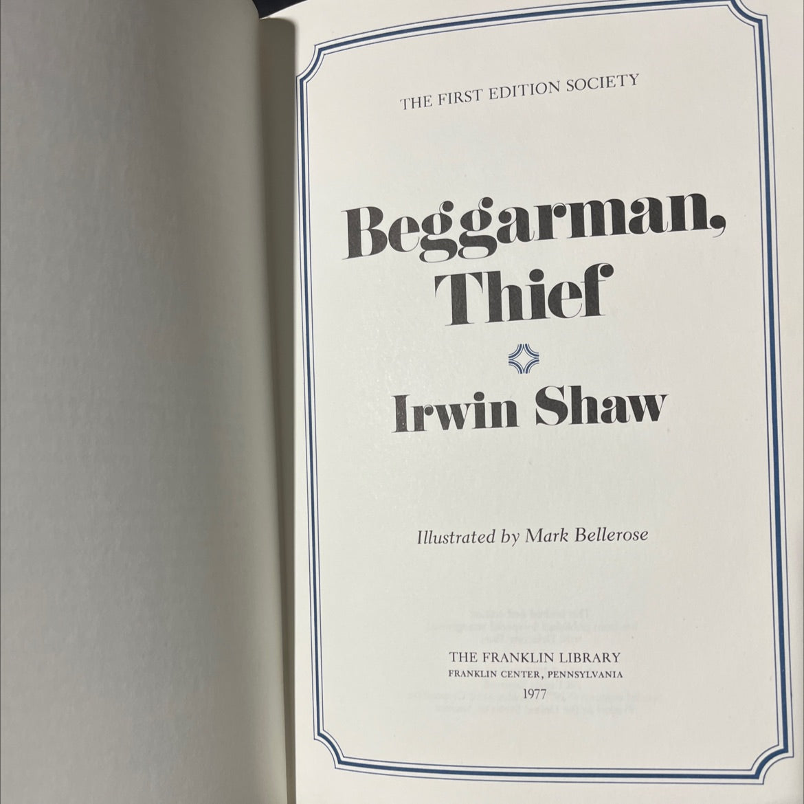 beggarman, thief book, by irwin shaw, 1977 Leather image 2