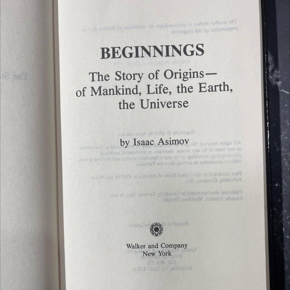 beginnings the story of origins of mankind life the earth the universe book, by Isaac Asimov, 1987 Hardcover image 2