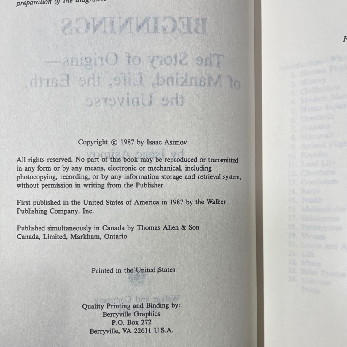 beginnings the story of origins of mankind life the earth the universe book, by Isaac Asimov, 1987 Hardcover image 3