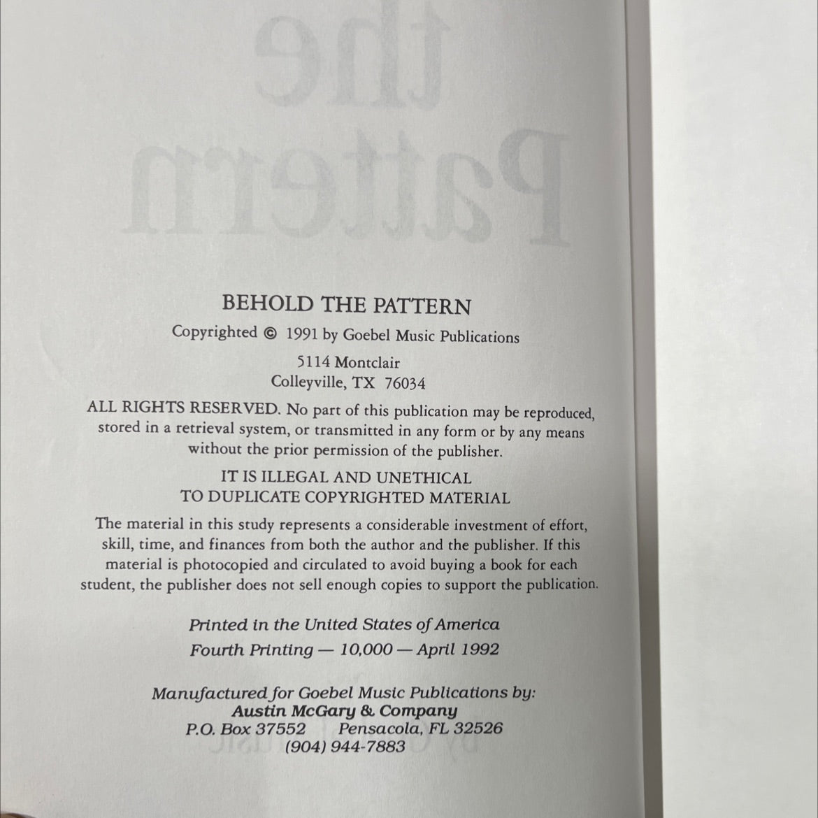 behold the pattern book, by Goebel Music, 1991 Hardcover image 3