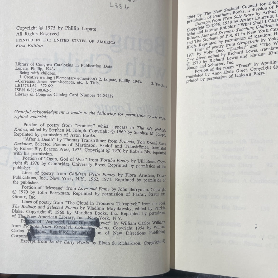 being with children book, by Phillip Lopate, 1975 Hardcover image 3