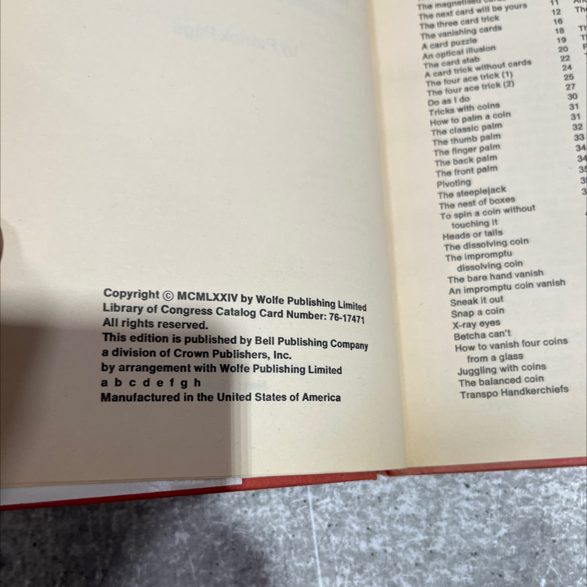 bell's book of tricks cards, coins, handkerchiefs and paper book, by Patrick Page, 1974 Hardcover image 3