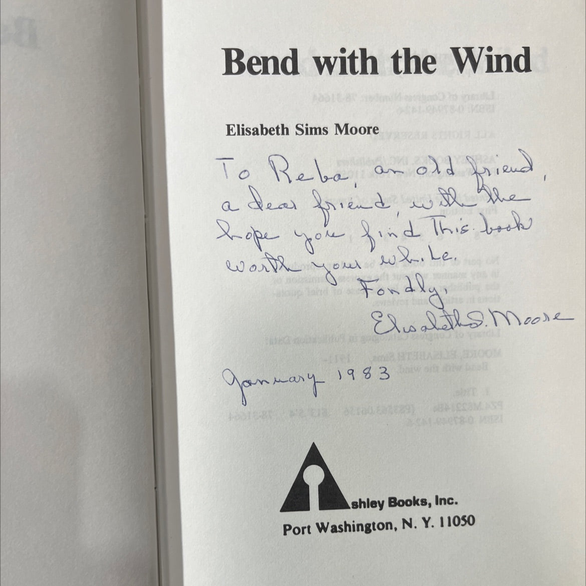SIGNED bend with the wind book, by elisabeth sims moore, 1983 Hardcover image 2