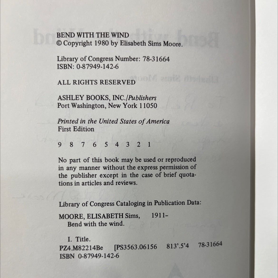 SIGNED bend with the wind book, by elisabeth sims moore, 1983 Hardcover image 3