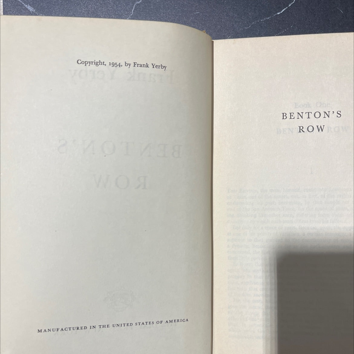benton's row book, by Frank Yerby, 1954 Hardcover image 3