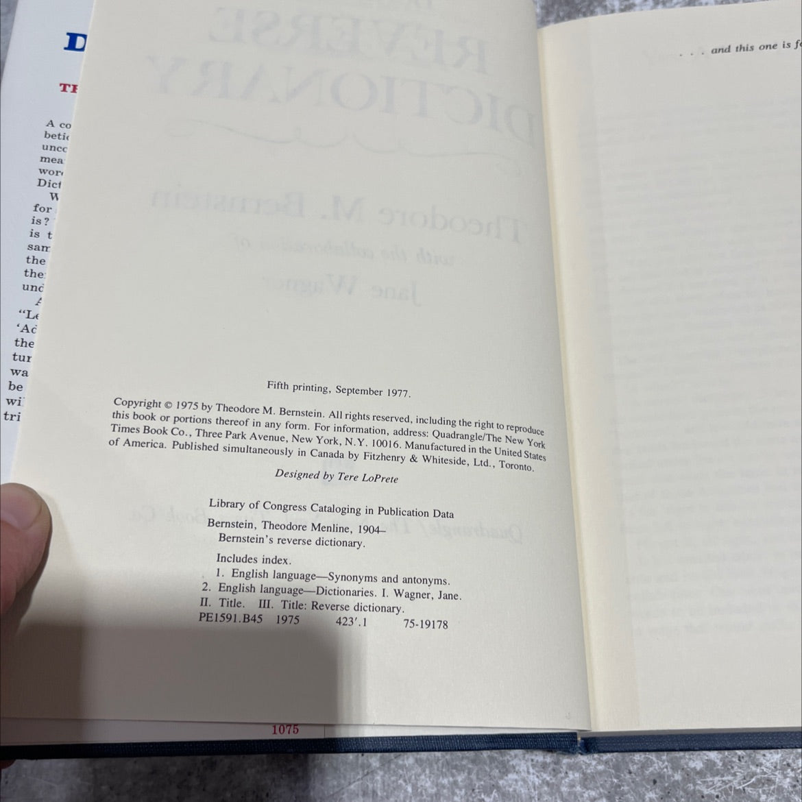 bernstein's reverse dictionary book, by theodore m. bernstein, 1975 Hardcover image 3