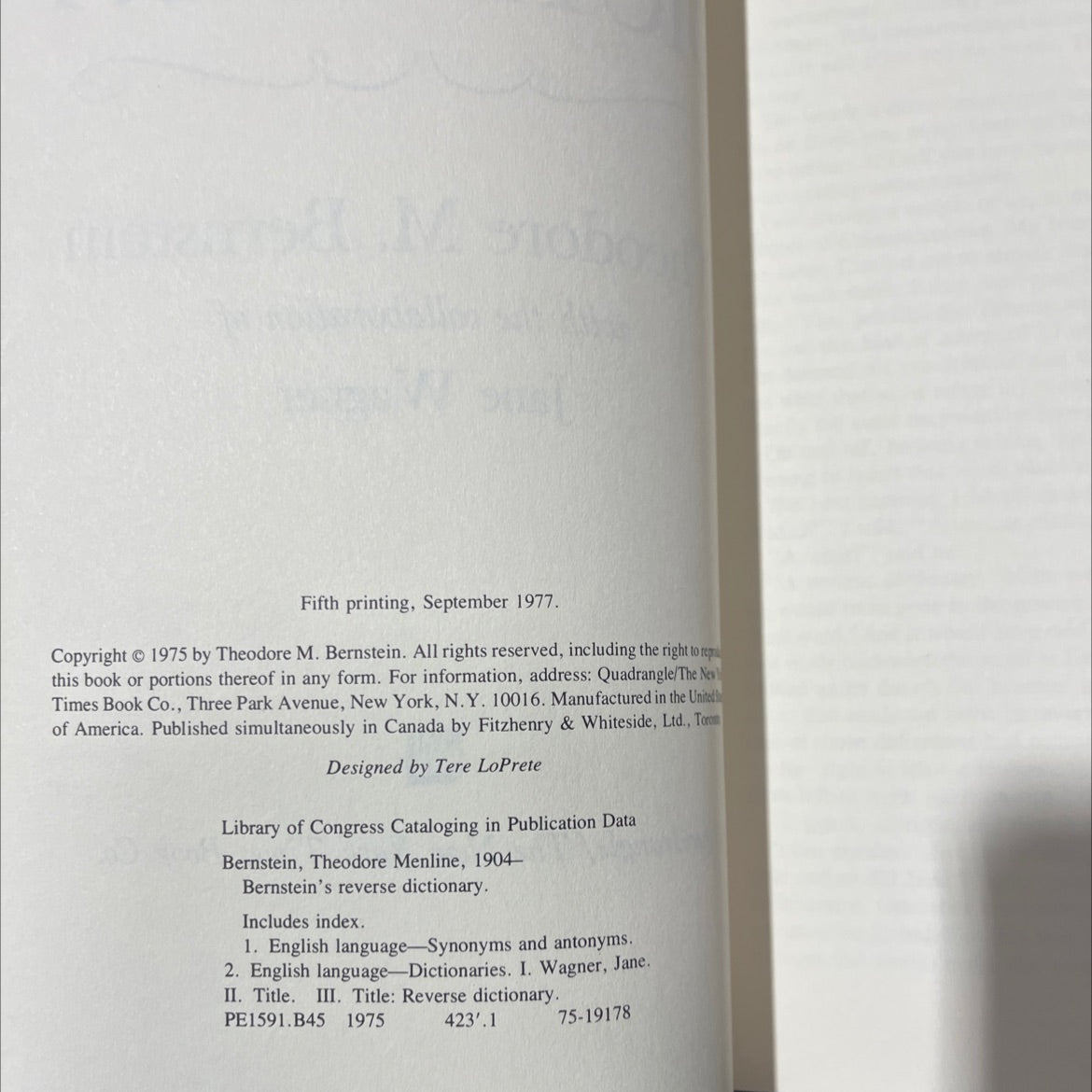 bernstein's reverse dictionary book, by Theodore M. Bernstein, 1977 Hardcover image 3