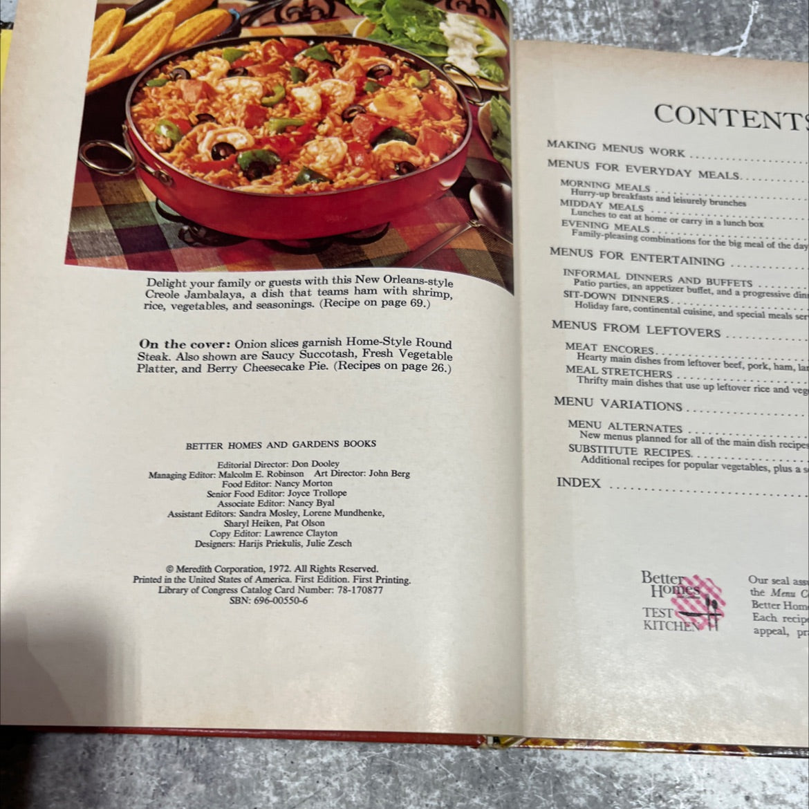 better homes and gardens menu cook book book, by unknown, 1972 Hardcover image 3