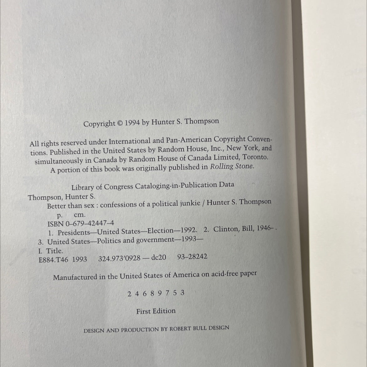 better than sex confessions of a political junkie book, by Hunter S. Thompson, 1994 Hardcover image 3