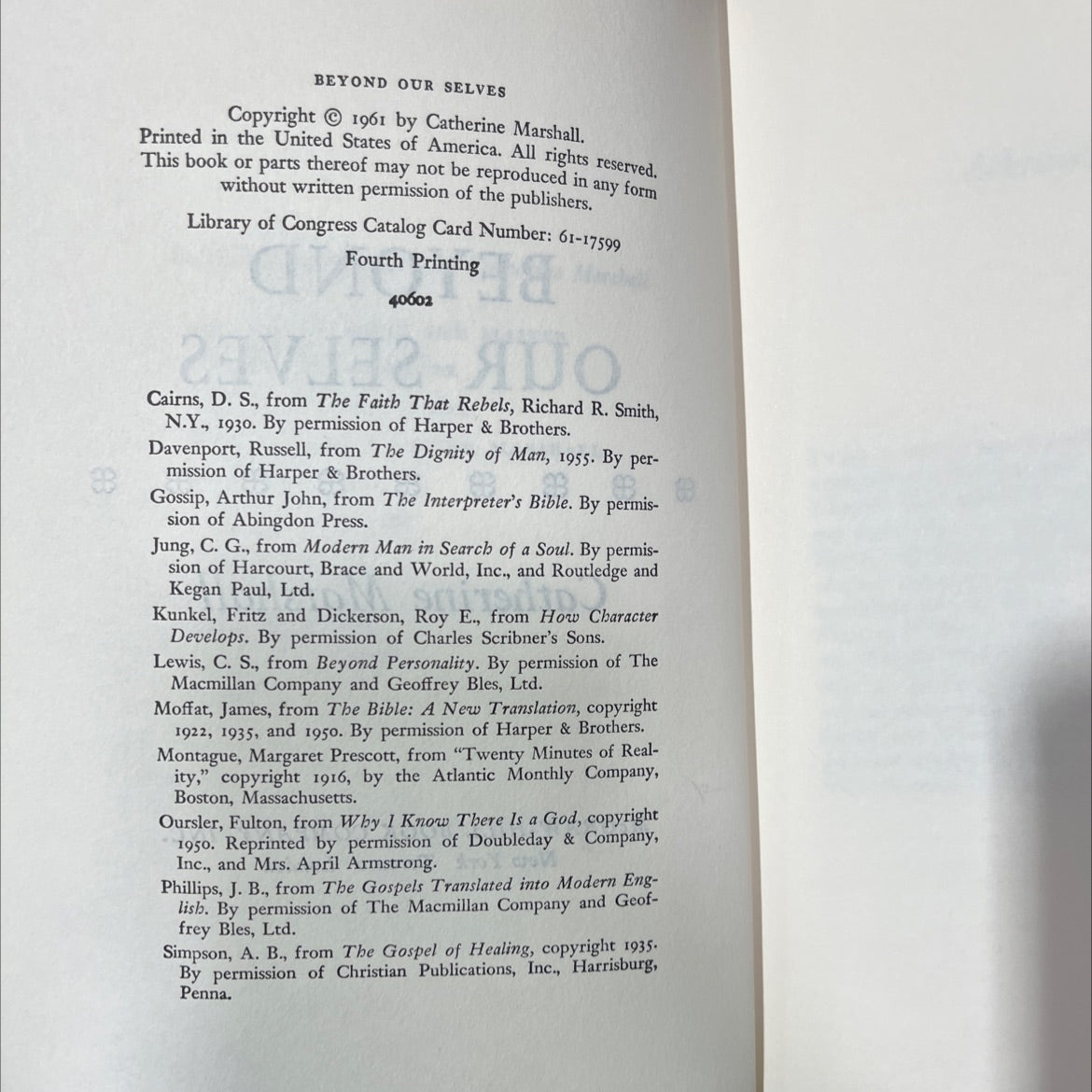 beyond our selves book, by Catherine Marshall, 1961 Hardcover image 3