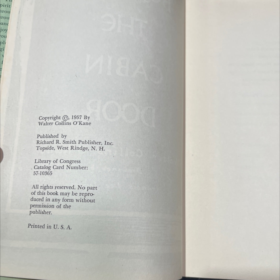 SIGNED beyond the cabin door book, by walter collins o'kane, 1957 Hardcover, First Edition, Vintage image 3