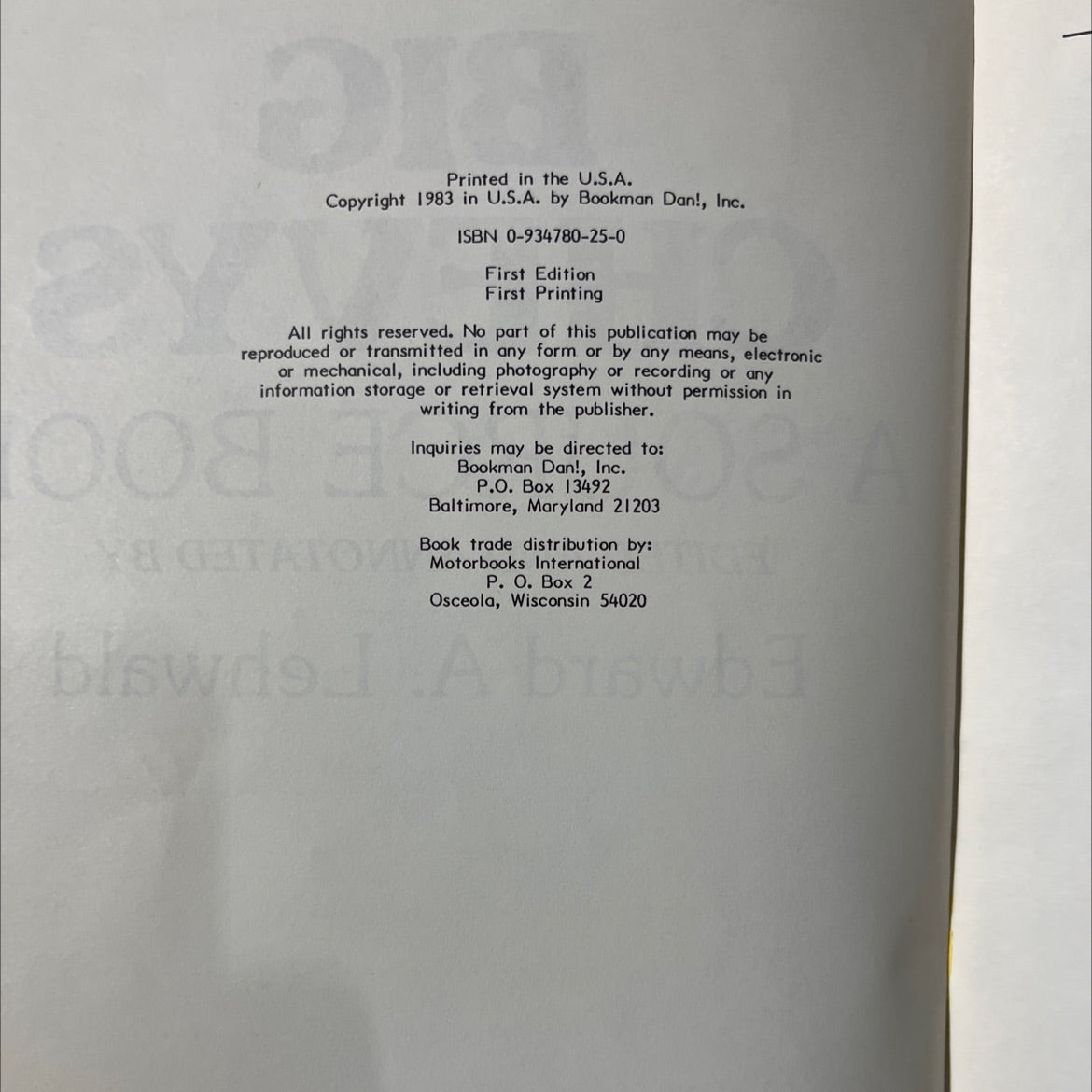 big contents chevys a source book book, by Edward A. Lehwald, 1983 Paperback image 3