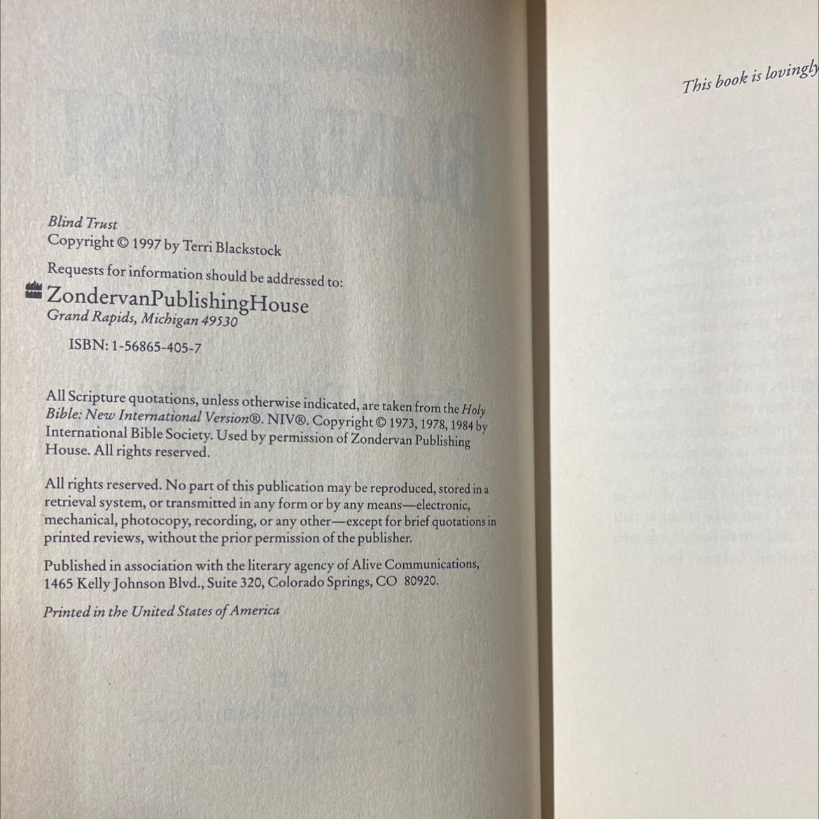 blind trust book, by terri blackstock, 1997 Hardcover image 3