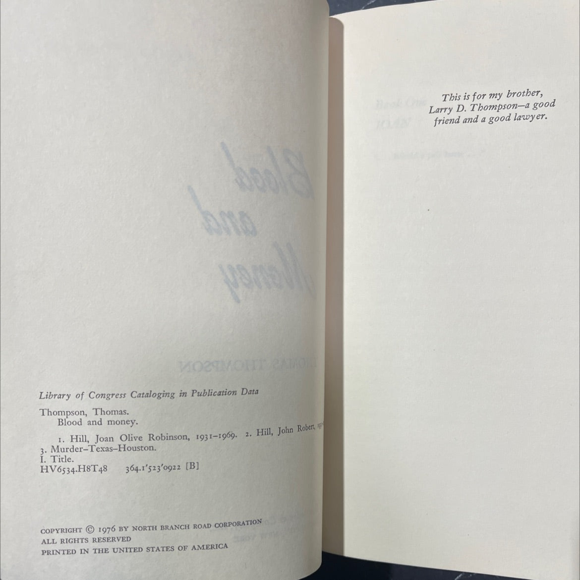 blood and money book, by thomas thompson, 1976 Hardcover image 3