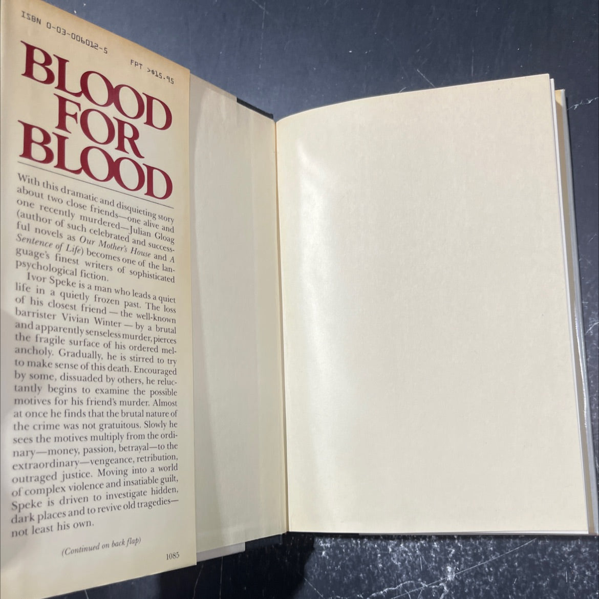 blood for blood book, by Julian Gloag, 1985 Hardcover image 4
