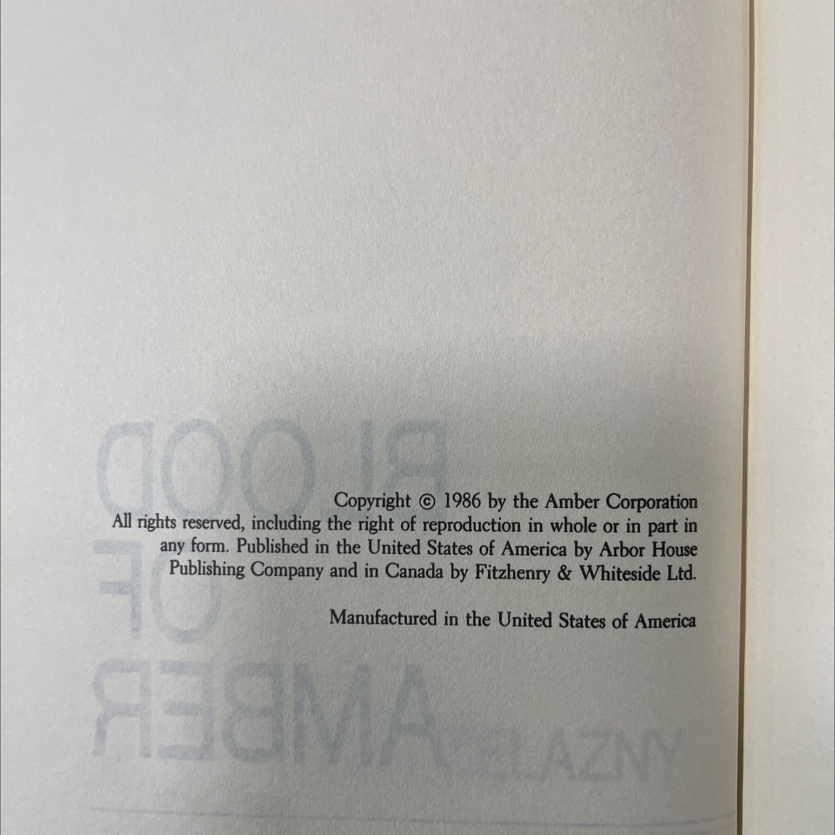 blood of amber book, by roger zelazny, 1986 Hardcover image 3