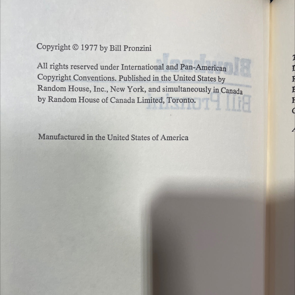 blowback book, by Bill Pronzini, 1977 Hardcover image 3