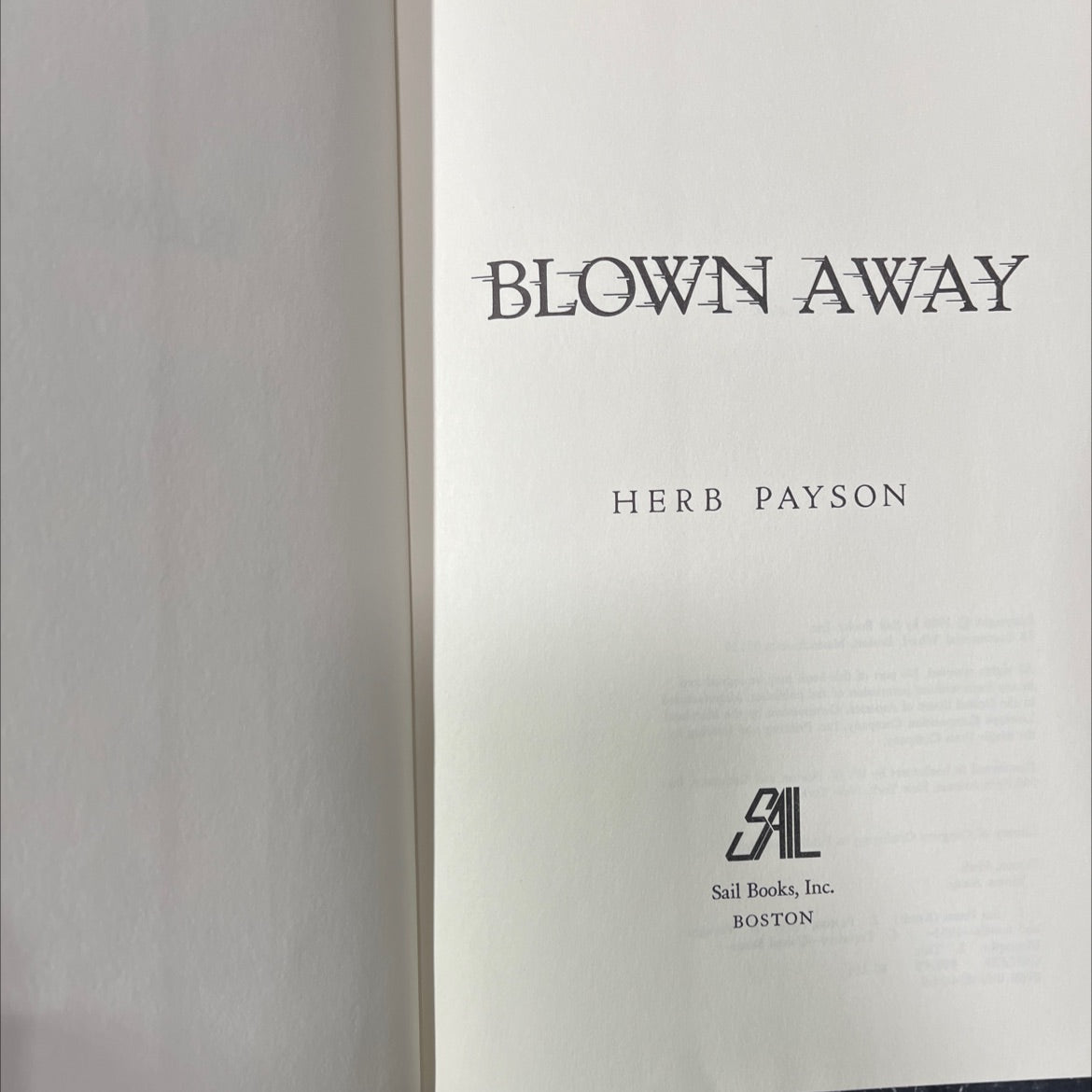 blown away book, by herb payson, 1980 Hardcover image 2