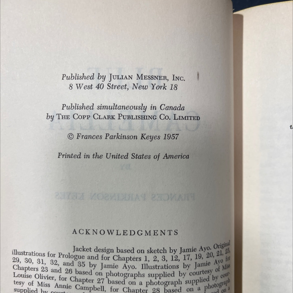 blue camellia book, by frances parkinson keyes, 1957 Hardcover image 3
