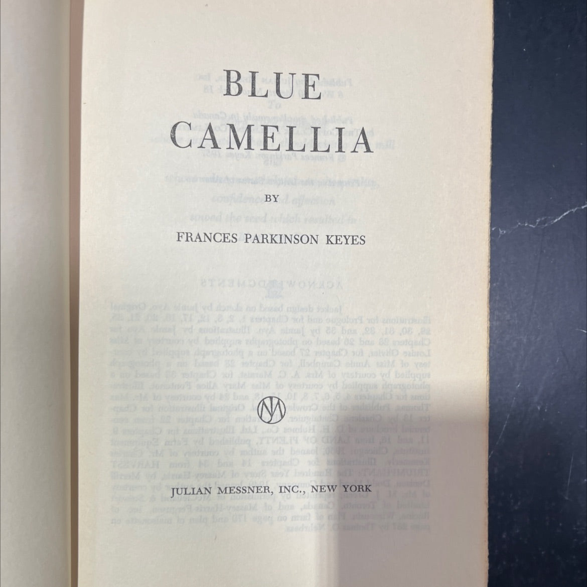 blue camellia book, by frances parkinson keyes, 1957 Hardcover image 2