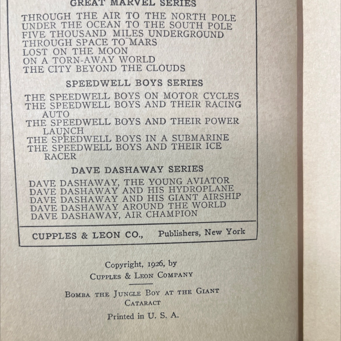 bomba the jungle boy at the giant cataract or chief nascanora and his captives book, by roy rockwood, 1926 Hardcover image 3