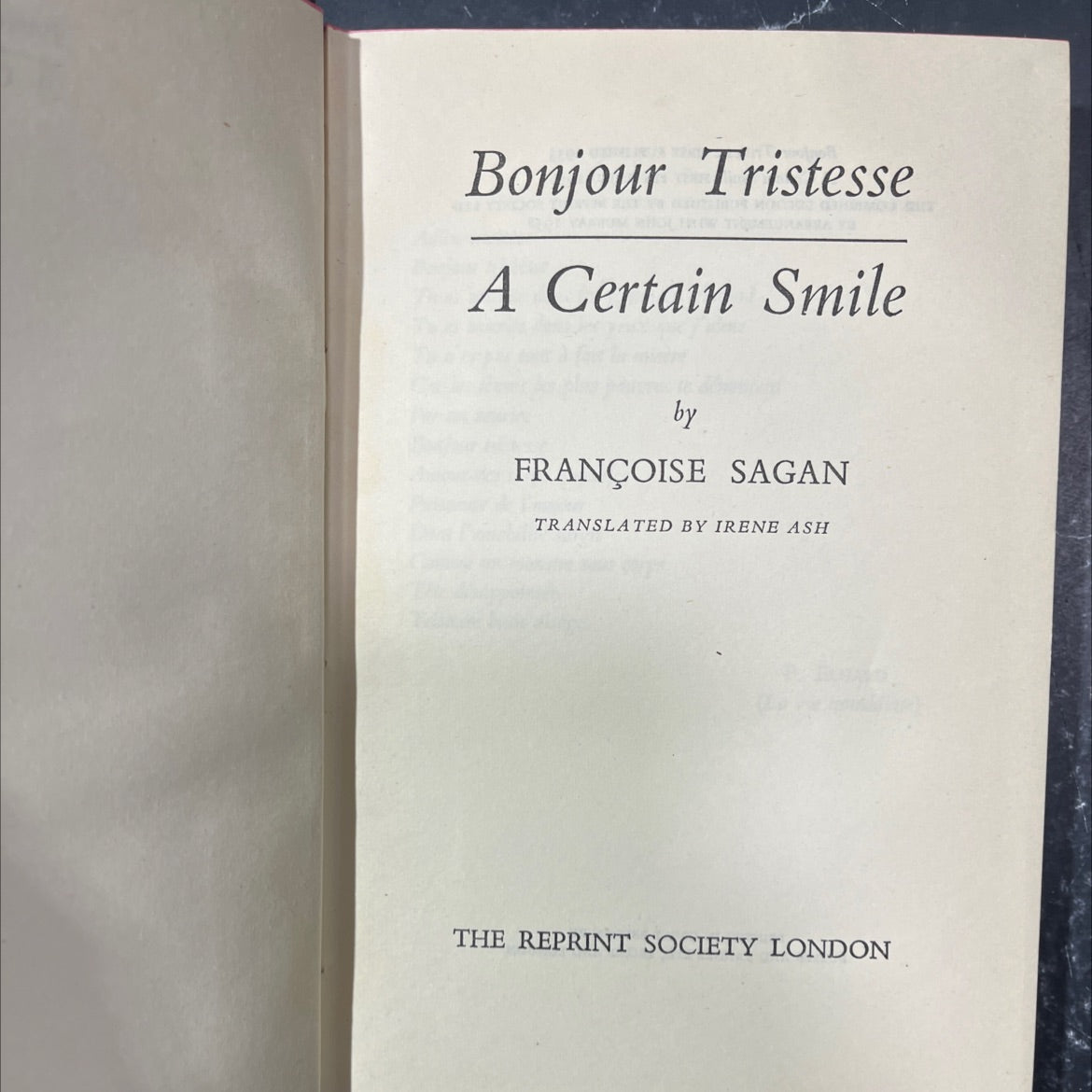 bonjour tristesse a certain smile book, by françoise sagan, 1958 Hardcover image 2