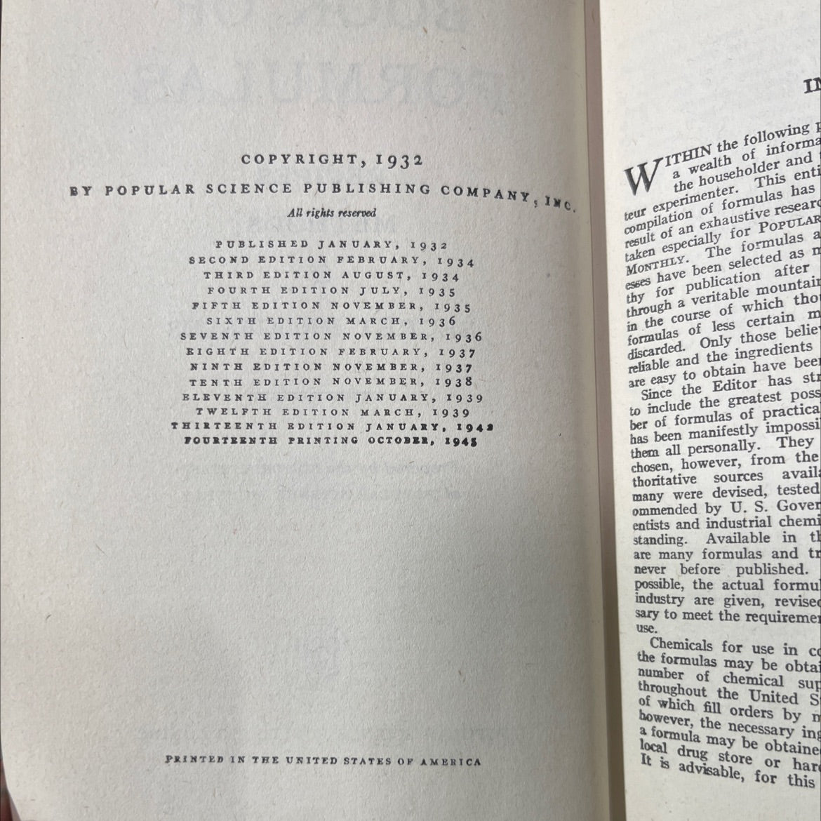 book of formulas recipes methods & secret processes book, by editorial staff of popular science monthly, 1945 Hardcover image 3